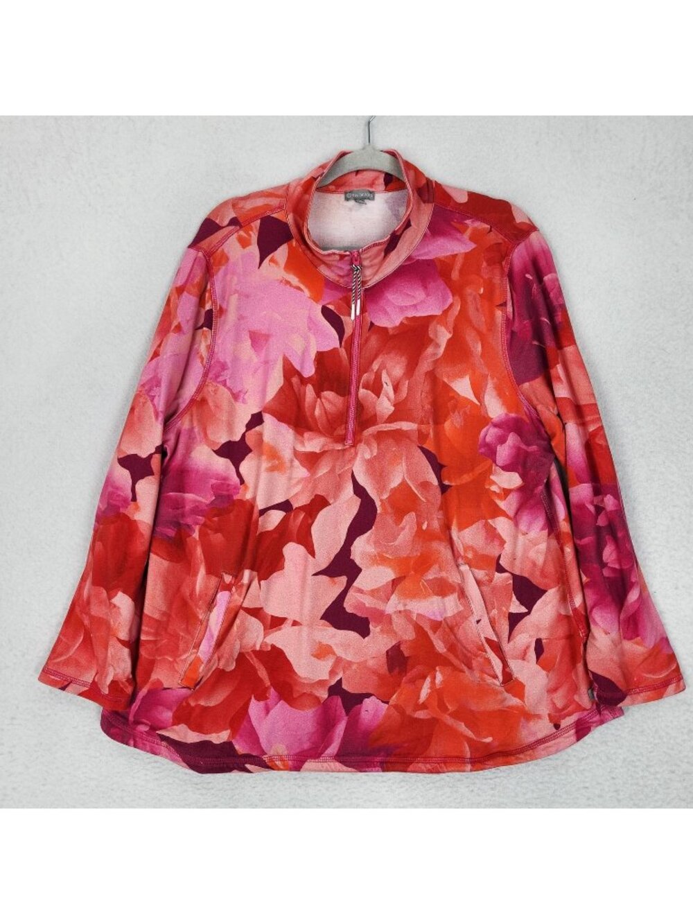 Talbots Sweater Womens 2X Pink Floral Lightweight 1/2 Zip Mock Neck Pullover